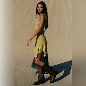 NWT Free People Good Feels Pointed Drop-Waist Mini in dried moss -XS